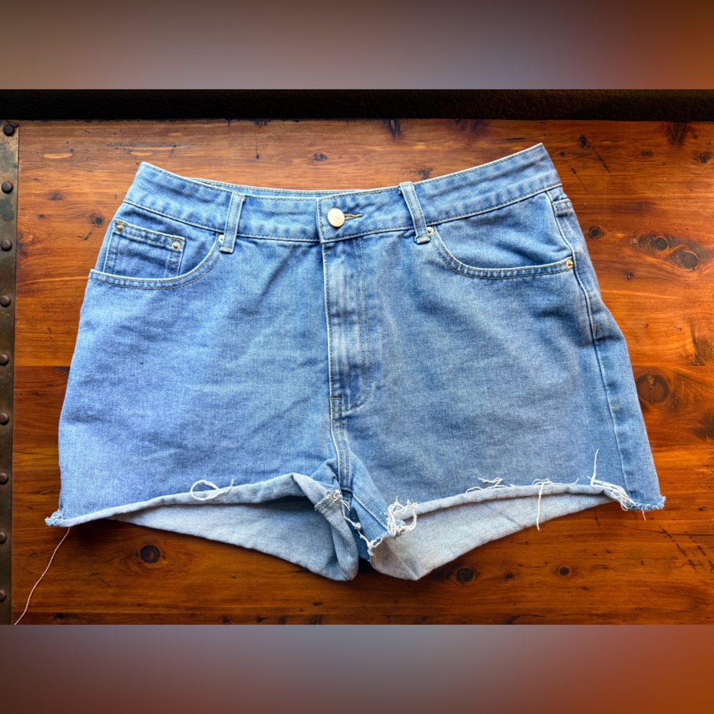 High-Rise Light Blue Denim Cutoff Shorts